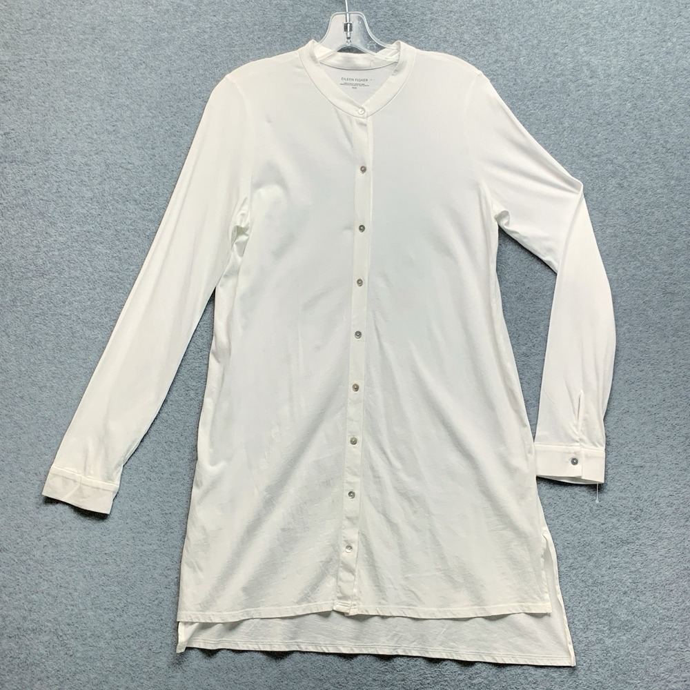 Eileen Fisher Organic Cotton Mandarin Collar Tunic Size M White Long Sleeve